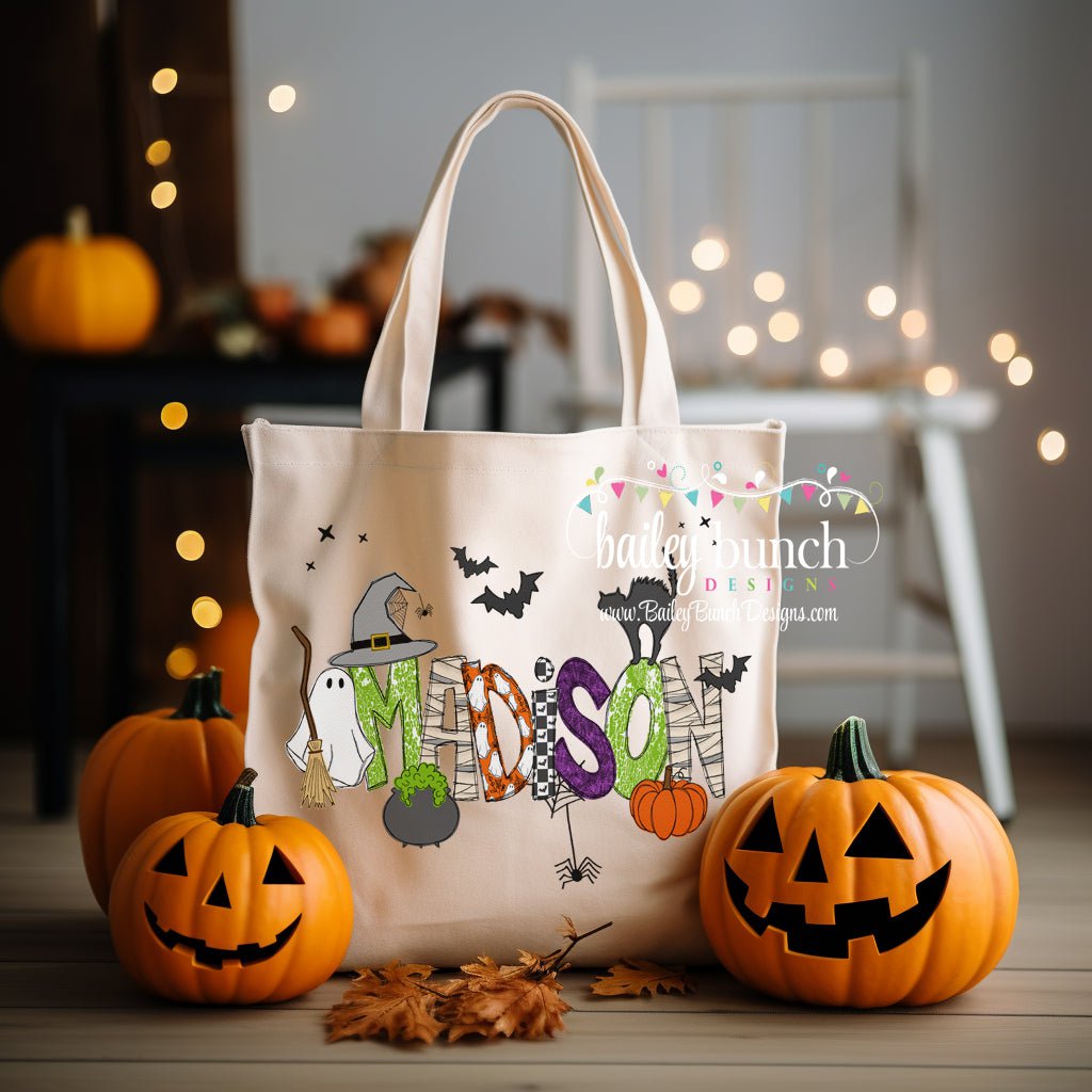 Halloween Retro Trick Or Treat Tote Bag Personalized TOTETRICKS0520 Bailey Bunch Designs