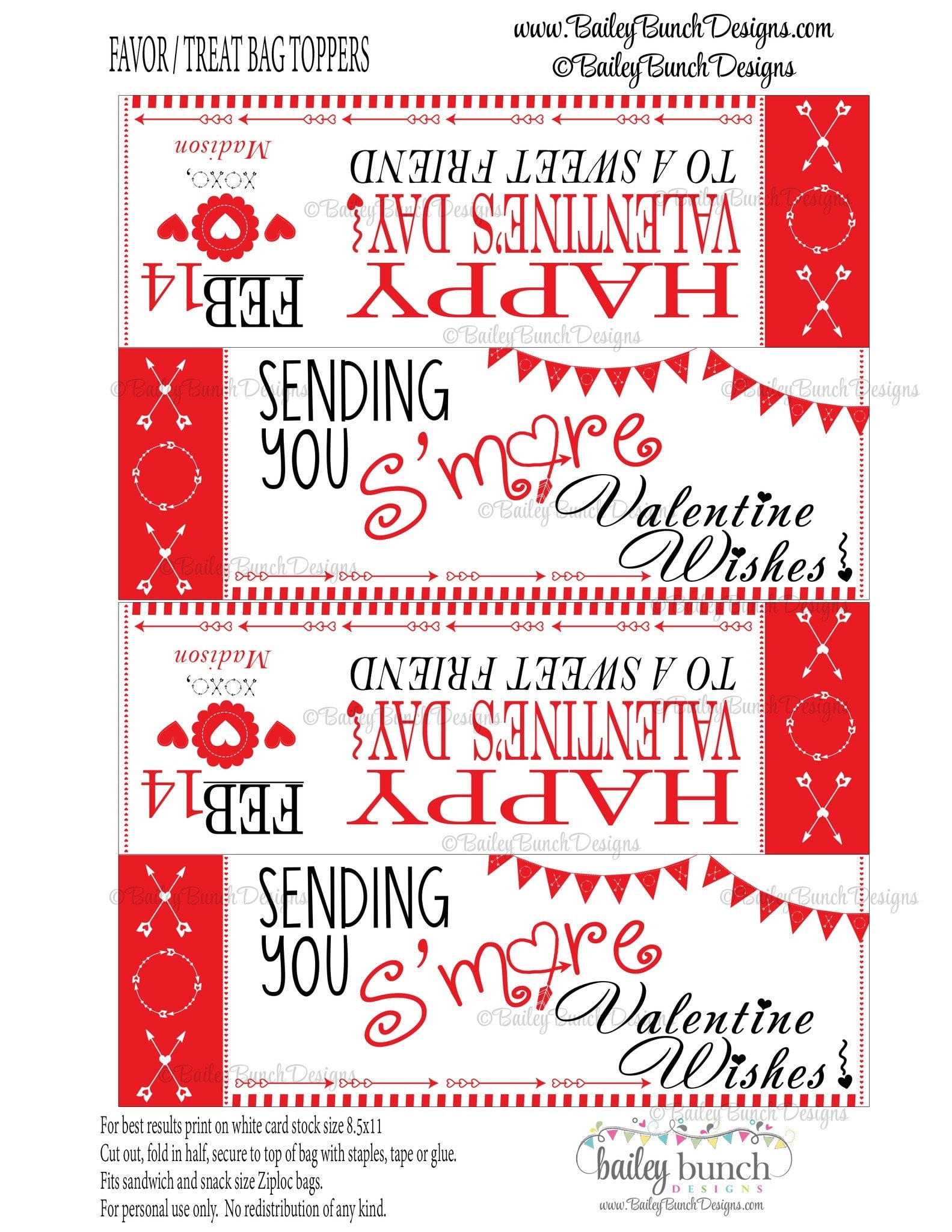 Sending You S'more Valentine Wishes Bag Toppers, Valentines Vdaysmore0 