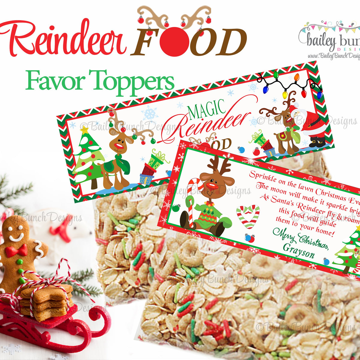 Reindeer Food Treat Bags, Christmas Toppers REINDEER0520 – Bailey Bunch ...