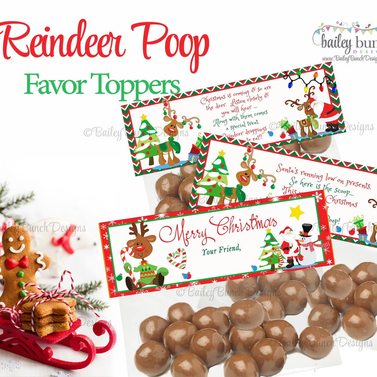Reindeer Poop Treat Bags, Christmas Toppers IDPOOP0520 – Bailey Bunch ...